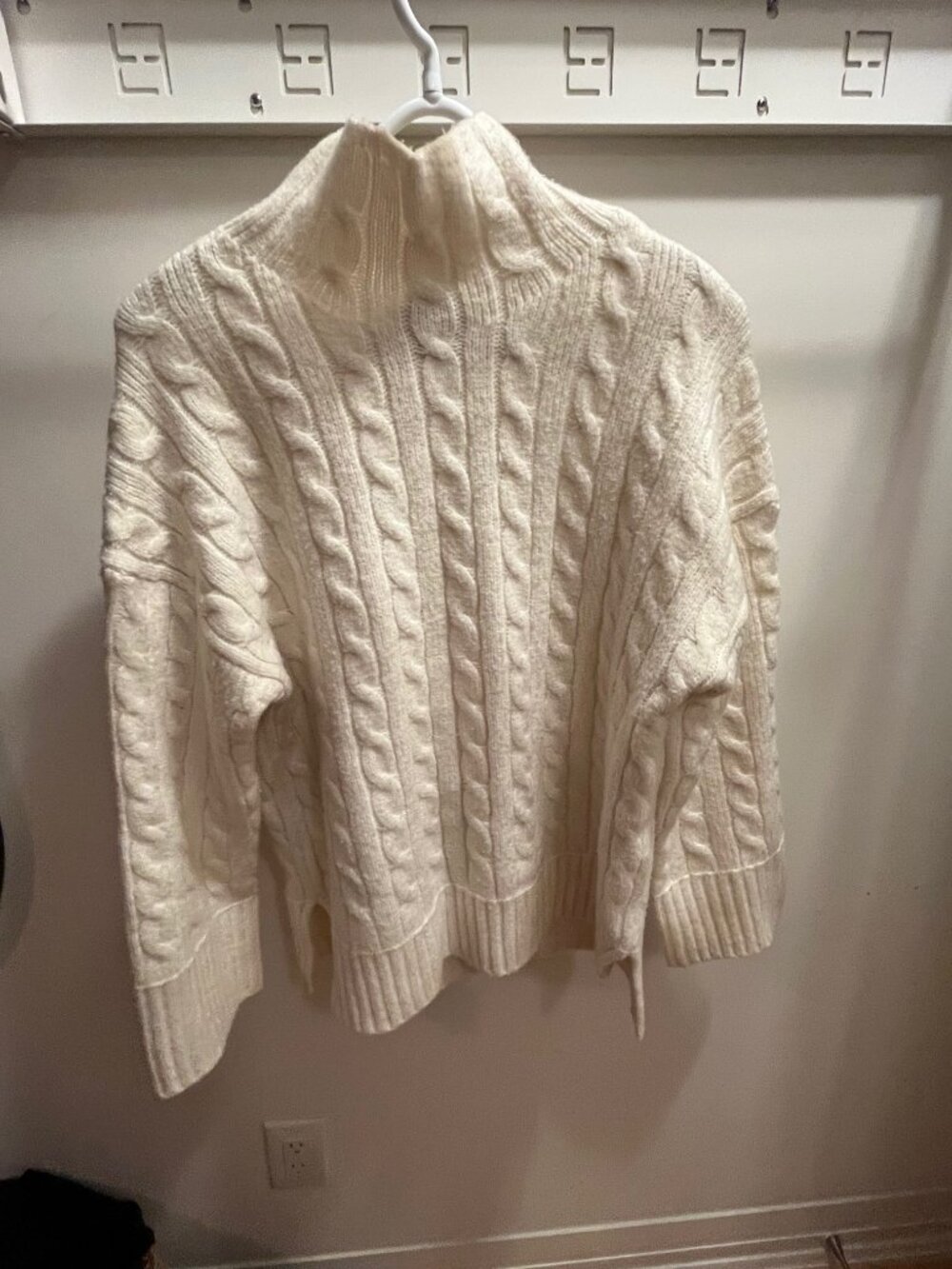 Cream Cable-Knit Mockneck Sweater
